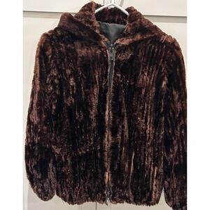 VTG sheared otter‎ bomber jacket 80s sz S Penny Lane Old Money Loud Luxury
